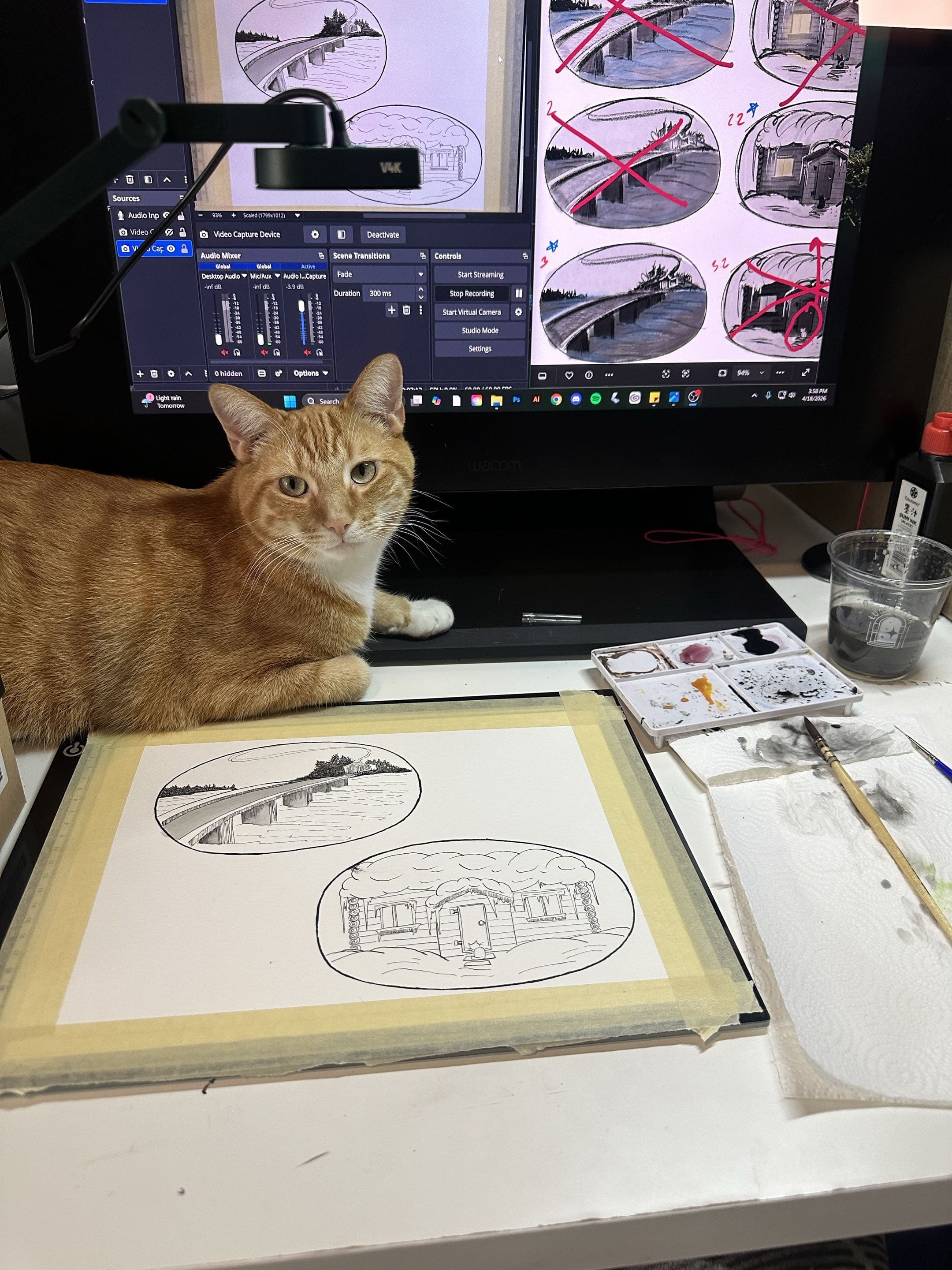 Burger at desk — sketchbook study